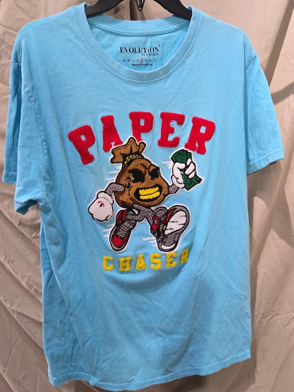 Evolution Light Blue 'Paper Chaser' Graphic Short Sleeve Tee